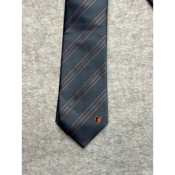 The Elev1N Grey With Orange Pinstripe Baltimore Orioles Necktie - Picture 2 of 5